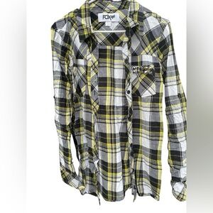 Fox Women's Black and Yellow Plaid Button Down Shirt